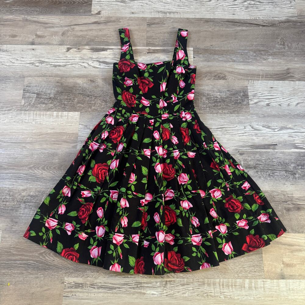 Vintage Y2K Betsey Johnson Rose Floral Cotton Midi Dress Fit Flare Coquette 2
